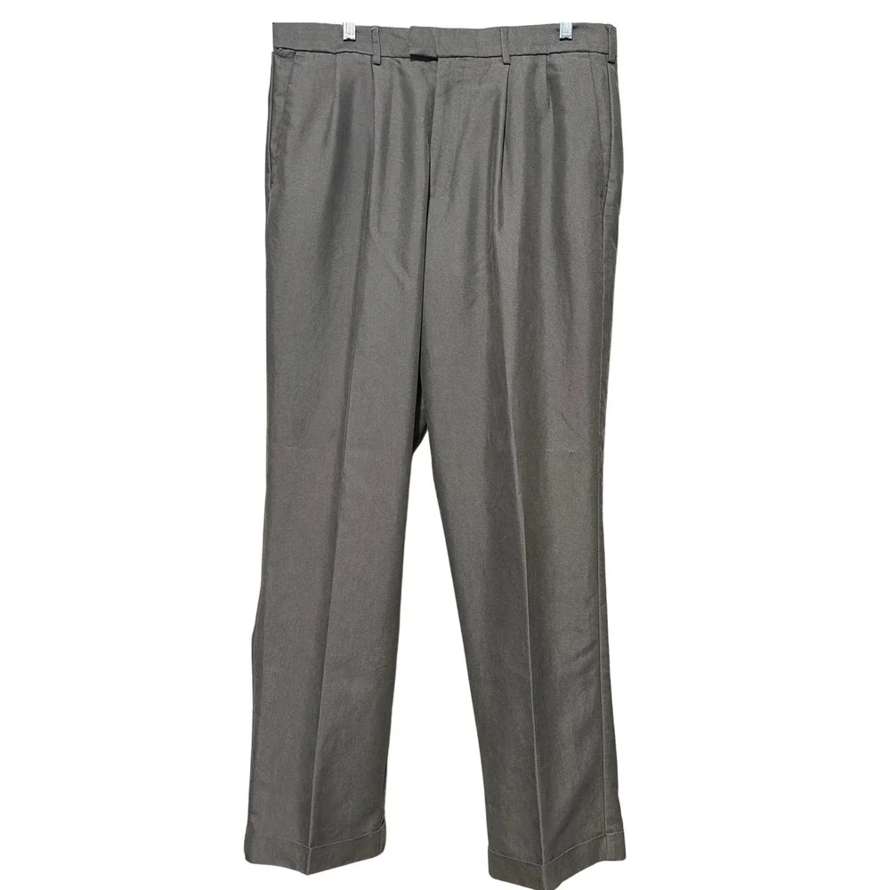 Dockers Mens Gray Pleated‎ Relaxed Fit Tencel Blend Cuffed Dress Pants 36x34